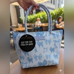 Betsey Johnson Blue Ribbon Bow Insulated Satchel Lunch Tote Bag (NWT)
